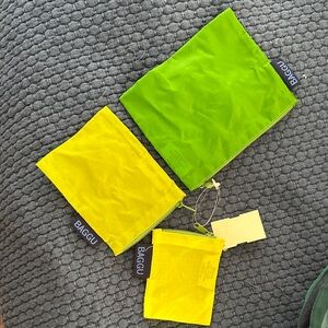 BAGGU Bright Green and Yellow Pouch Trio
